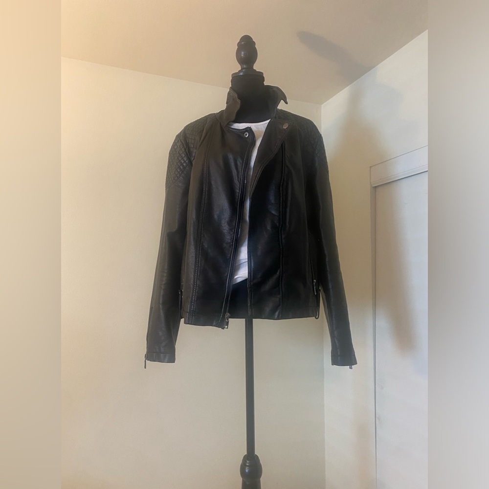 Black Tommy Hilfiger Faux Leather Motorcycle Jacket